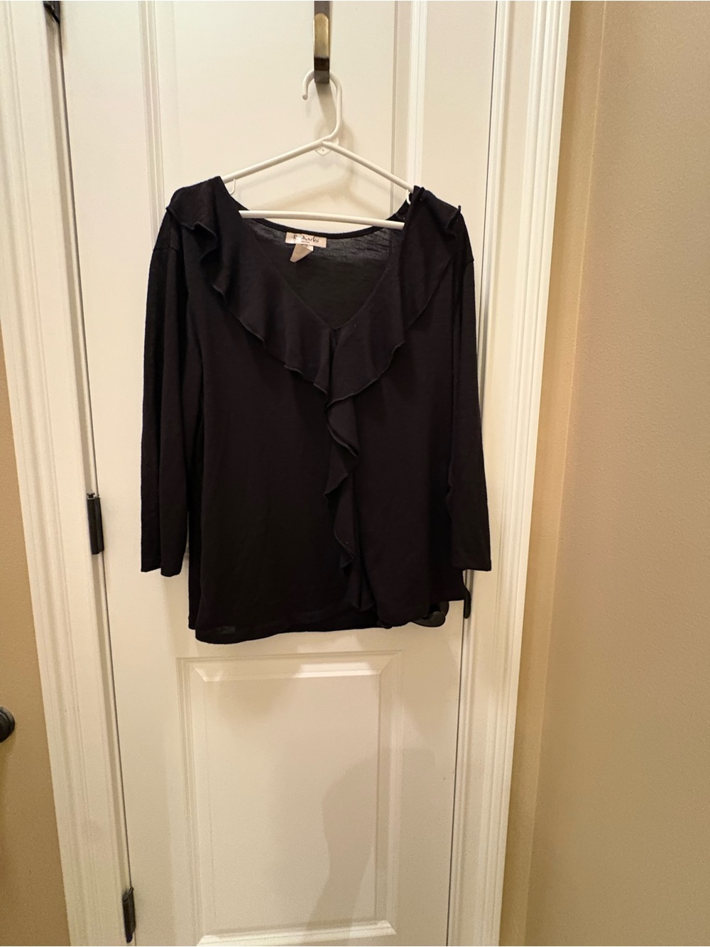 Black Ruffled light weight top. By R marks - Picture 2 of 5